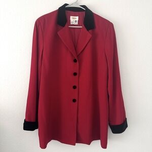 Vintage Talbots Size-18 Womens Suit Jacket 100% Wool Red Black Collars Cuffs